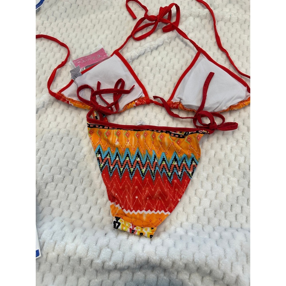 Choice by Bluewave Womens Red Tribal Geometric Triangle Bikini Set L F31227-24 - Picture 3 of 6